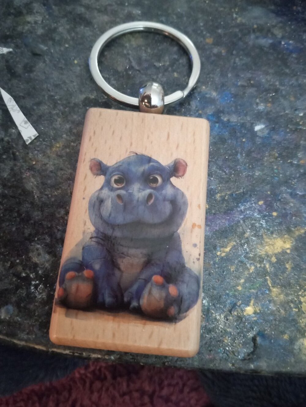 Handmade Wooden Hippo Hippopotamus Keychain